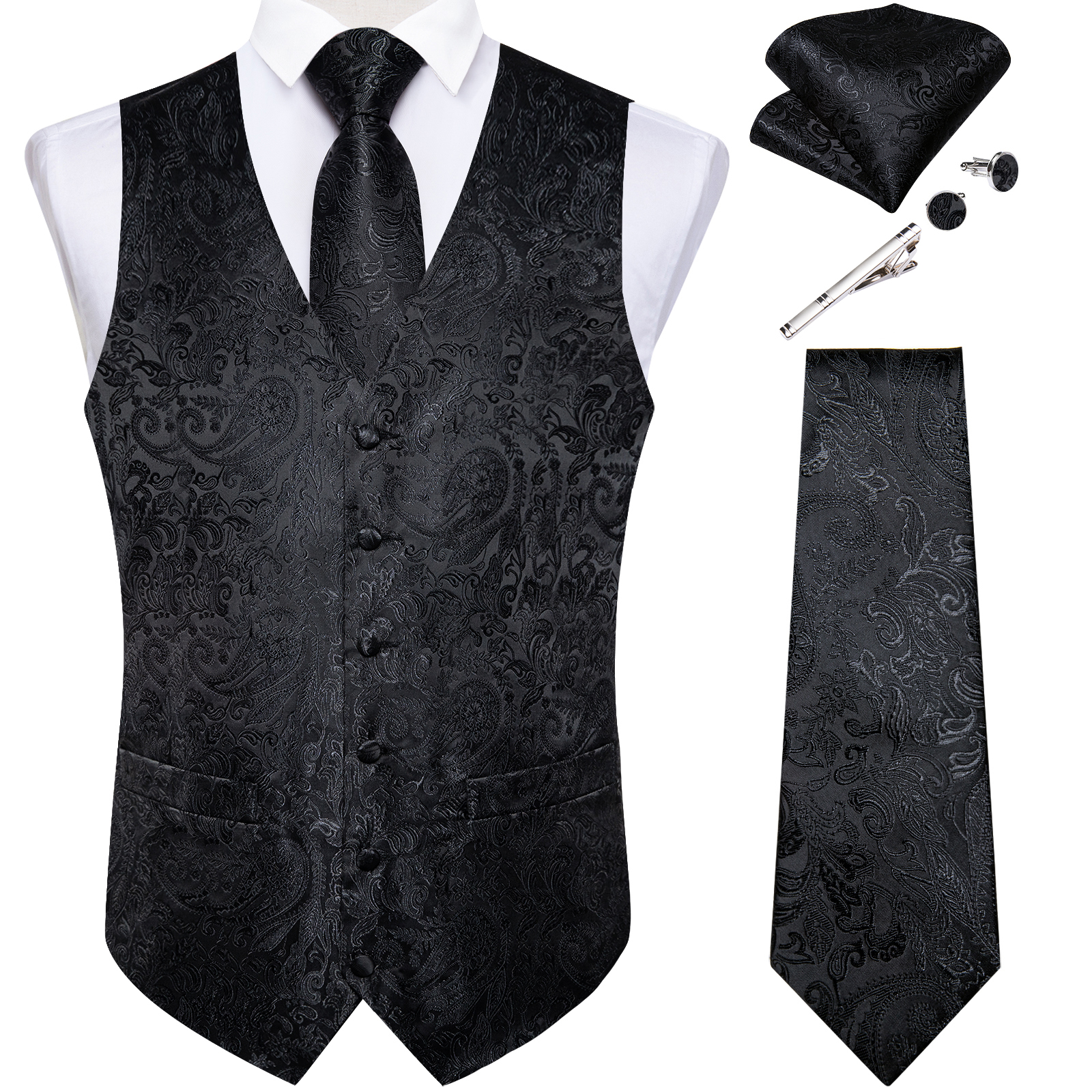 Men Formal Wear Wedding - Мужской жилет-костюм черного цвета с узором