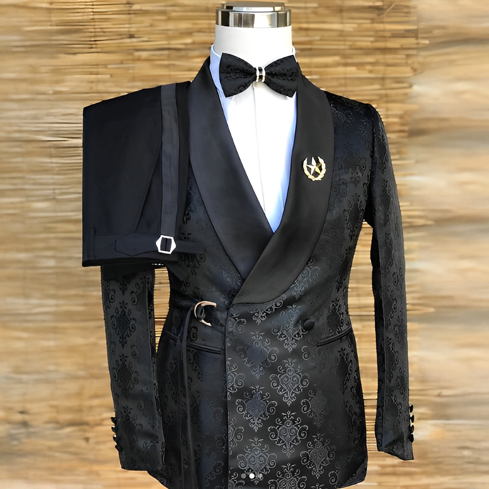 Men Formal Wear Wedding - Мужской костюм с черным узором, комплект