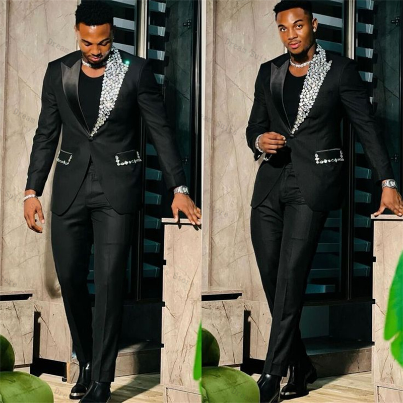 Men Formal Wear Wedding Guest - Формальный мужской костюм со стразами, комплект