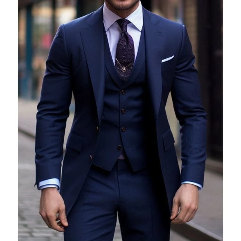 Men Formal Wear Wedding - Темно-синий повседневный мужской костюм из 3