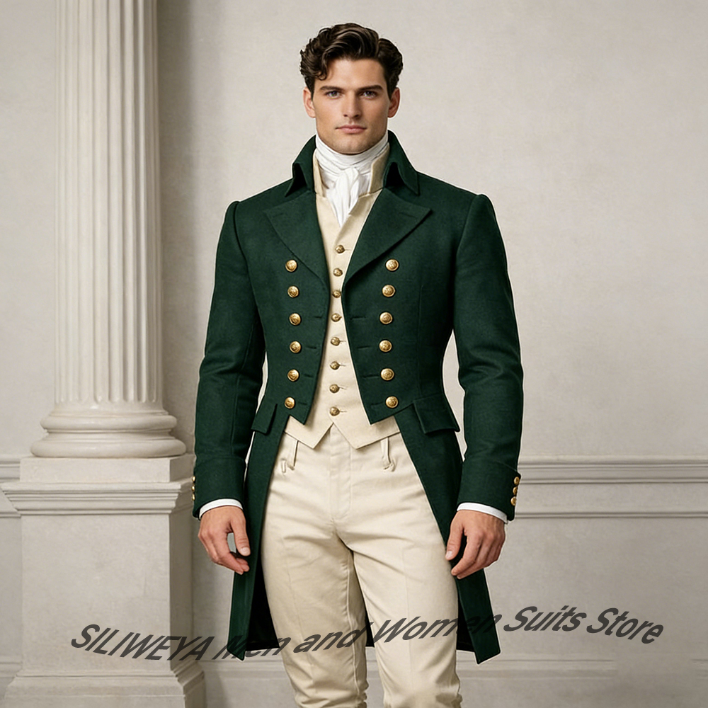 Men Formal Wear Wedding - Классический зеленый мужской костюм-тройка: двубортный пиджак,
