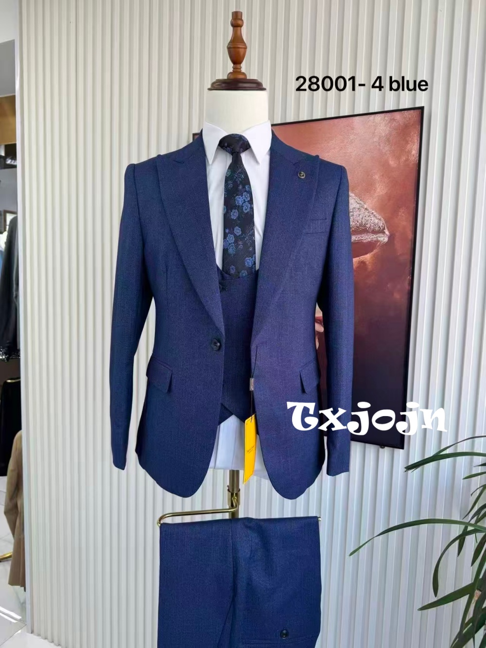 Men Formal Wear Wedding Guest - Синий мужской деловой костюм-тройка для переговоров,