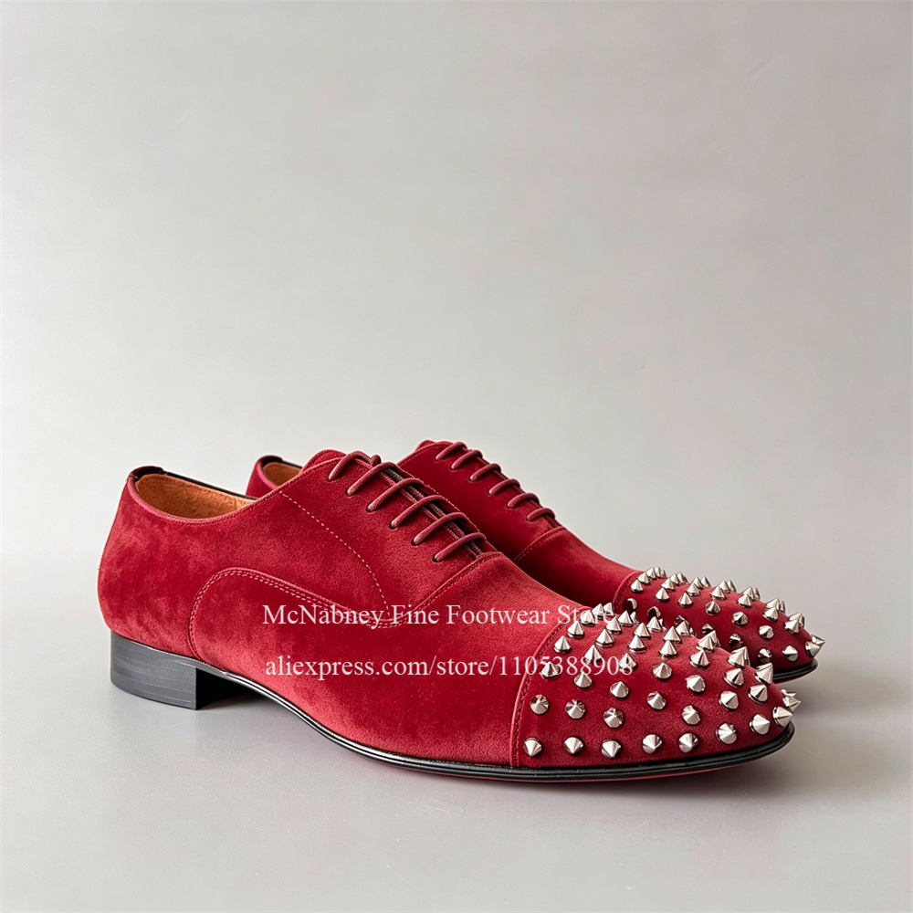 Men Formal Wear Wedding - Кожаные туфли-оксфорды на шнуровке с шипами,